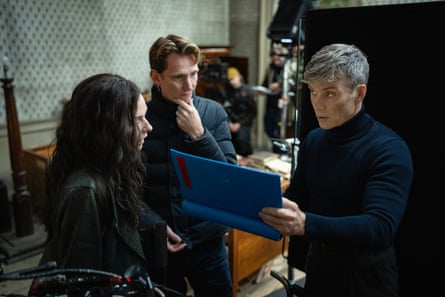 (From left) Rebecca Ferguson as Kaulo/Zelda, Tom Harper (director) and Cillian Murphy as Tommy on the set of Peaky Blinders: The Immortal Man.