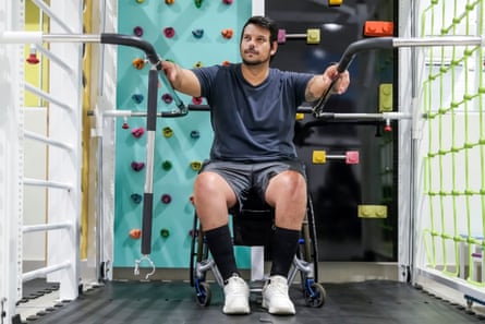 Man using a wheelchair at physiotherapy.