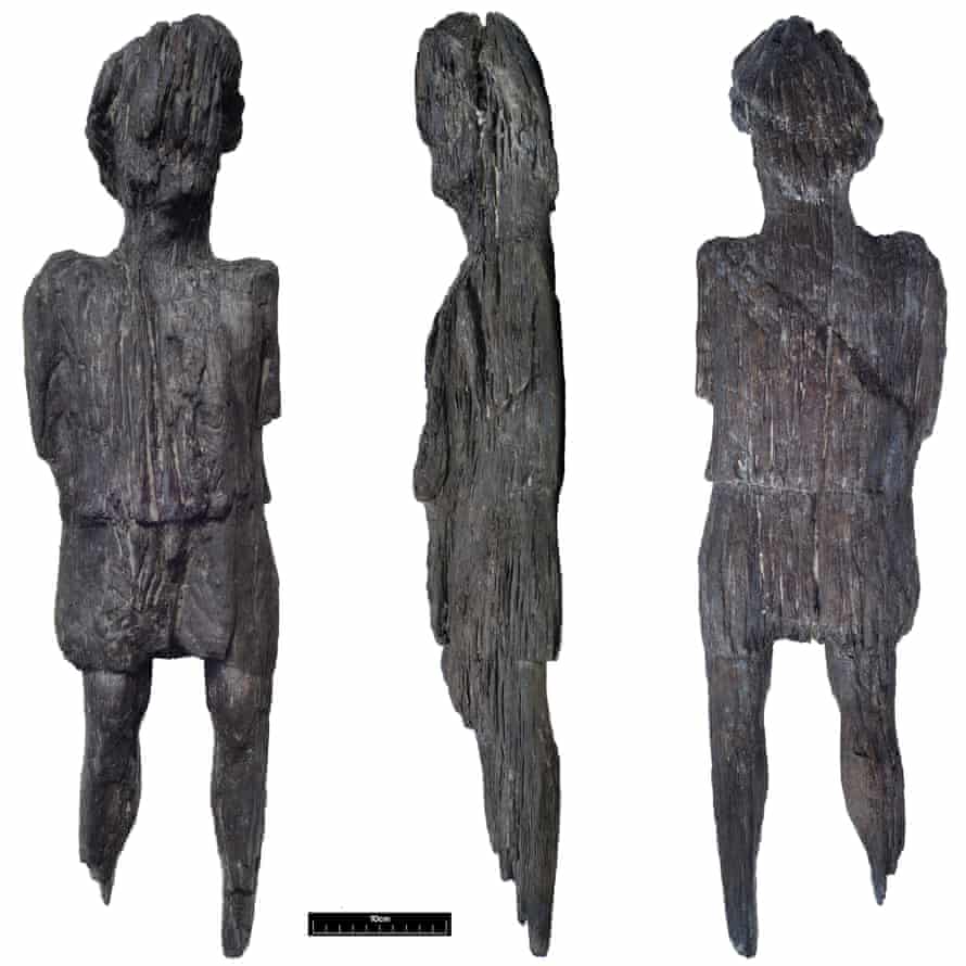 The figure is wearing a knee-length tunic that seems to be gathered at the waist.