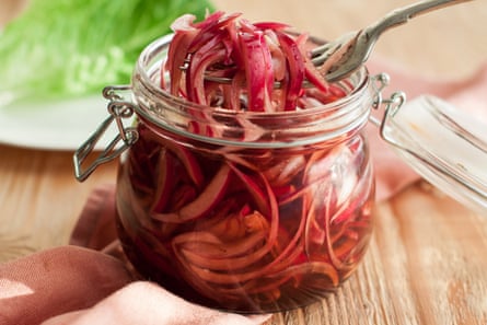 Pickled red onions go ‘insanely well with baked beans’ as well as soups and hummus.