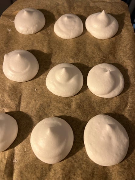 Kerstin Rodgers’ vegan meringues use egg-replacers instead of aquafaba, and it takes two goes to get them right.