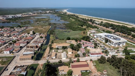 Campama, a low-lying area of Banjul prone to flooding, with the Atlantic Ocean on the right