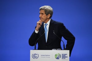 The US special climate envoy, John Kerry, speaks during a joint China and US statement on a declaration enhancing climate action