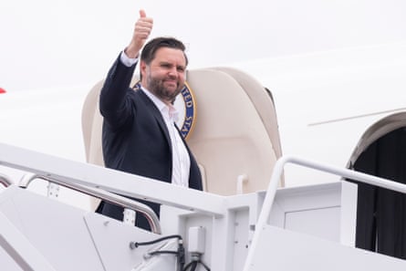 JD Vance gives the thumbs-up just before boarding Air Force Two at Joint Base Andrews last week