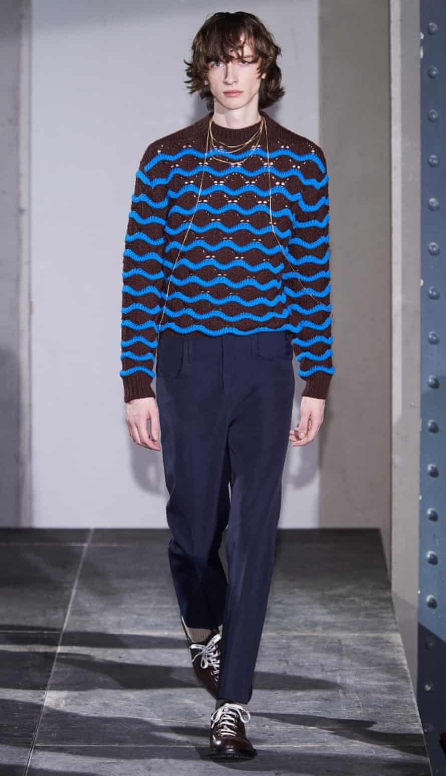 Semi-sheer shell-shaped knits on the Acne Studios catwalk.