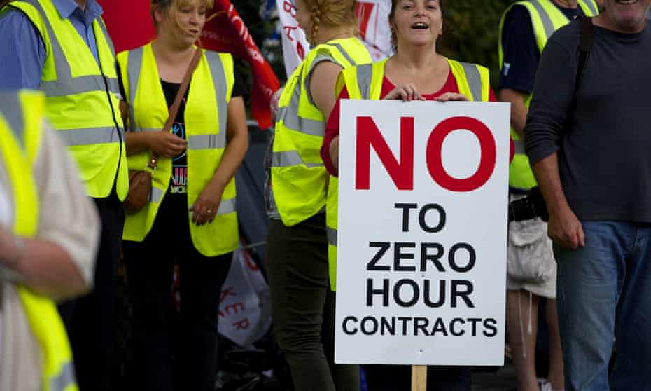 A protest against zero-hour contracts in the UK. ‘This is an incredible victory,’ said New Zealand Unite leader Mike Treen after parliament banned the practice.