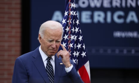 ‘Misinformation isn’t any less harmful just because it was originally intended as a joke’ … President Biden at a Californian community college on 14 October – a deepfake video was generated from a recording of the event.