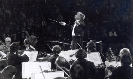 Leonard Bernstein conducts the LSO in 1966 at the Royal Albert Hall, London.