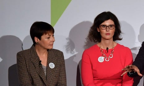 (L-R) British politicians, Green MP Caroline Lucas, Liberal Democrat MP Layla Moran