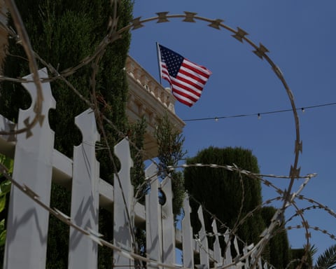 A US flag waves at a Palestinian home in the town of Turmus Ayya in the occupied West Bank.