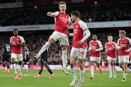 Martin Ødegaard celebrates scoring for Arsenal