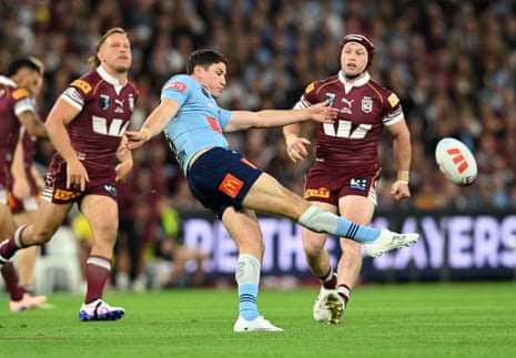 Mitchell Moses launches a kick.