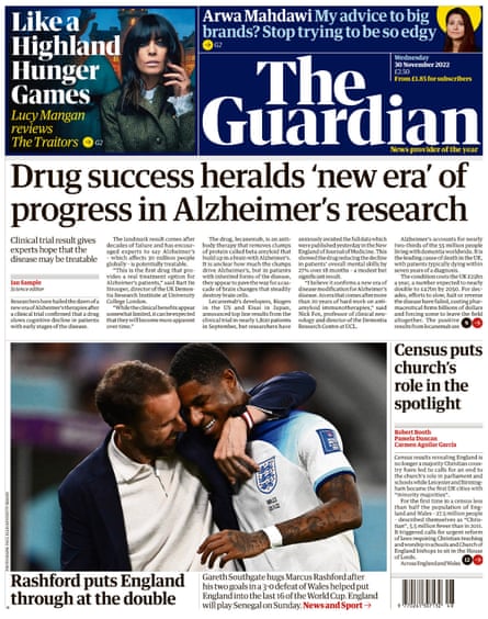 Guardian front page, 30 November 2022