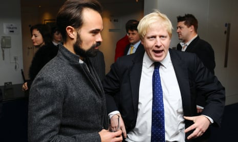 Evgeny Lebedev and Boris Johnson attend a pre-lunch reception for the Evening Standard theatre awards in 2009.