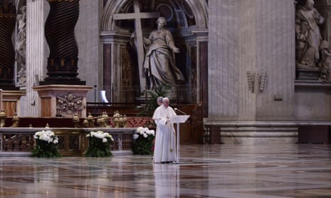 Pope Fancis celebrates Easter mass in an empty St Peter’s Basilica. Easter Sunday Mass, Vatican City, Italy, 12 Apr 2020