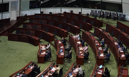 The seats of pro-democracy legislators were empty as Hong Kong’s Carrie Lam delivered her speech