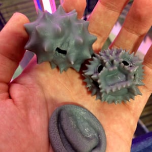 Oliver Wilson holds some examples of the pollen models available through his 3D Pollen Project.
