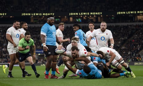 Luke Cowan-Dickie scores the opening try for England .
