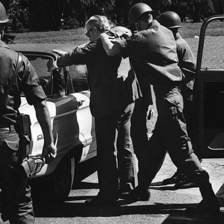 Soldiers frisk a man at a checkpoint in Buenos Aires in 1977. The military dictatorship of 1976-1983 left about 30.000 people missing.