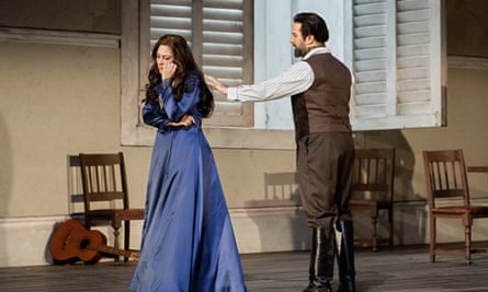 Brian Jagde (Don Alvaro) and Sondra Radvanovsky as Donna Leonora in Forza Del Destino at the Royal Opera House, London.