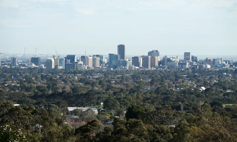 An elevated view of the Adelaide city skyline. The city aims to become carbon neutral in less than five years.