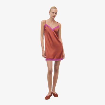Mango Silk nightdress with lace in contrasting colour