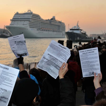 A demonstration against cruise liners being allowed into the city