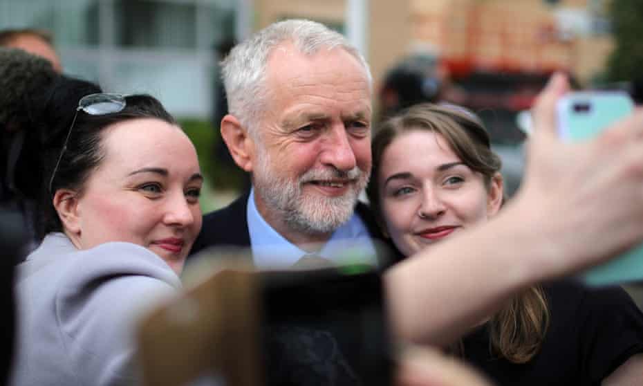 Labour leader Jeremy Corbyn poses for a selfie in York during campaigning on Friday. 