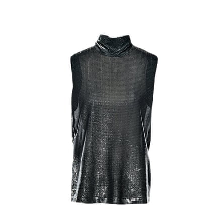 Silver lurex sleeveless rollneck