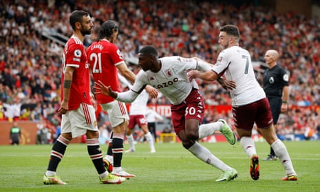 Kortney Hause starts to celebrate scoring Aston Villa’s winner at Manchester United