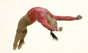 Simone Biles competes on the floor exercise during the women’s US Olympic gymnastics trials.