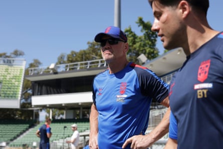 England head coach Brian McDermott keeps an eye on training in Perth