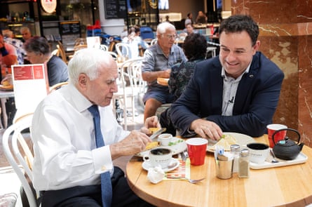 Incumbent Liberal Penrith MP Stuart Ayres has lunch with former prime minister John Howard at Penrith Westfield shopping centre