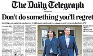 The Daily Telegraph’s front page tells readers: ‘Don’t do something you’ll regret’