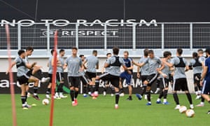 Wolves training in Duisburg before the one-off Europa League quarter-final match against Sevilla.