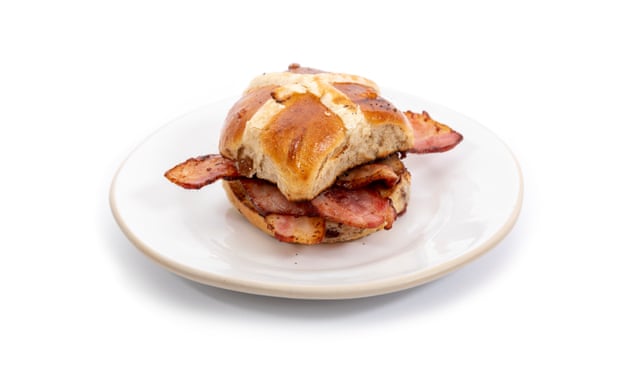 Bacon-filled hot cross buns, an Easter offering in the Waste Not range from Gail’s.