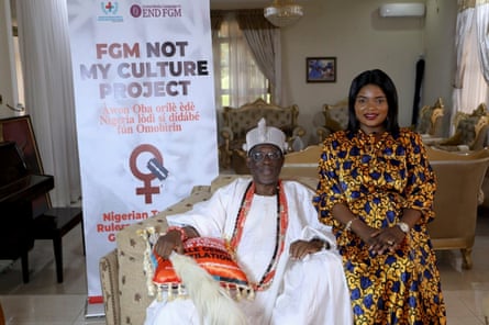 Ayodeji Bella, anti-FGM activist, with a local chief.