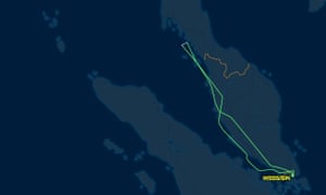 Map showing flight path of Singapore Airlines flight SQ368 following its departure from Changi airport in Singapore on Monday 27 June, 2016.