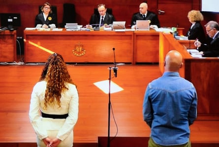 Wine thieves Priscila Guevara and Constantin Dumitru in court in Caceres, Spain, February 2023