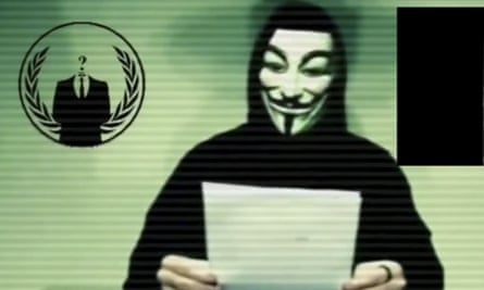 A person from Anonymous, the network of hackers known for cyber-attacks on government, corporate and religious websites.