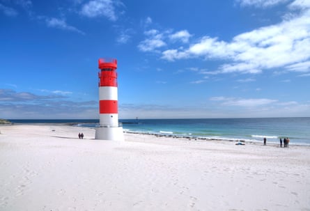 South beach with lighthouse on the Badedune, Heligoland