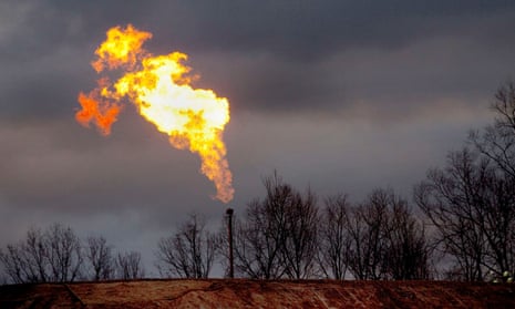 A gas flare burns at a fracking site in rural Bradford County, Pennsylvania.