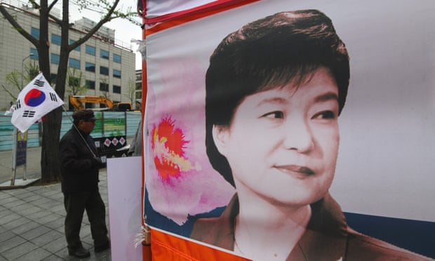 A supporter of Park Geun-hye outside the court in Seoul on Friday.