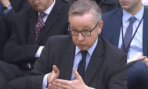 Michael Gove gives evidence to the Commons justice committee in Westminster.