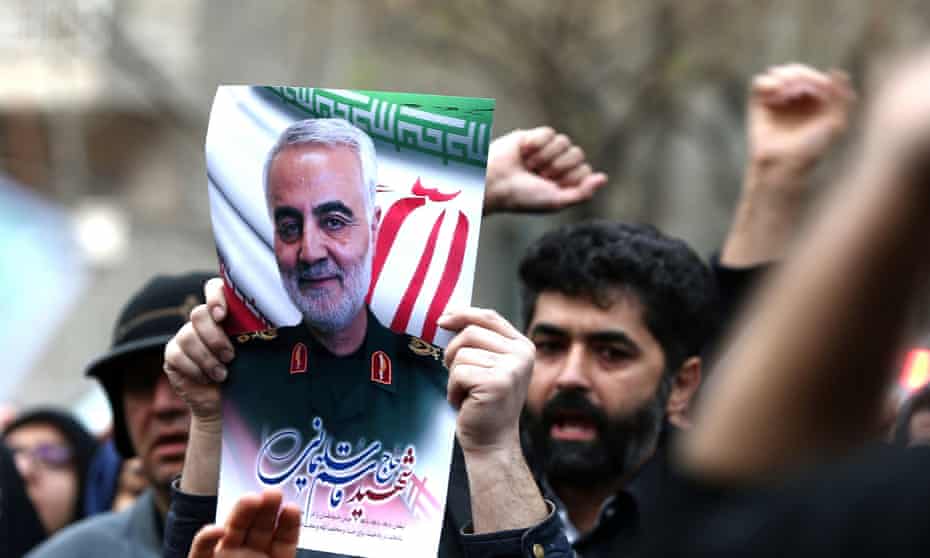 Demonstrators protest against the killing of the Iranian general Qassem Suleimani, in front of the United Nations office in Tehran, Iran, 3 January 2020.