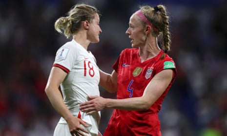 Becky Sauerbrunn consoles Ellen White following England’s defeat