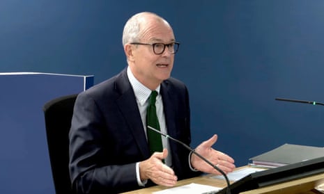 This grab from the UK COVID-19 Inquiry Live Stream shows former chief scientific adviser Patrick Vallance giving evidence at Dorland House in London, Monday, Nov. 20, 2023. Boris Johnson, the former British prime minister, struggled to come to grips with much of the science during the coronavirus pandemic, according to his then chief scientific advisor. In keenly awaited testimony Monday to the country’s public inquiry into the COVID-19 pandemic, Patrick Vallance said he and others faced repeated problems getting Johnson to understand the science. (UK COVID-19 Inquiry via AP)