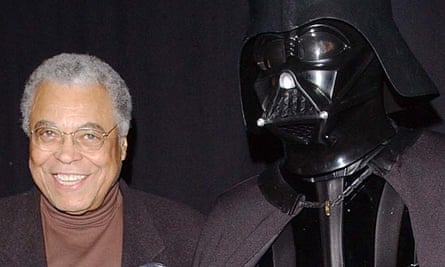 James Earl Jones posing with the Star Wars character Darth Vader at the TriBeCa film festival in New York, 2002.