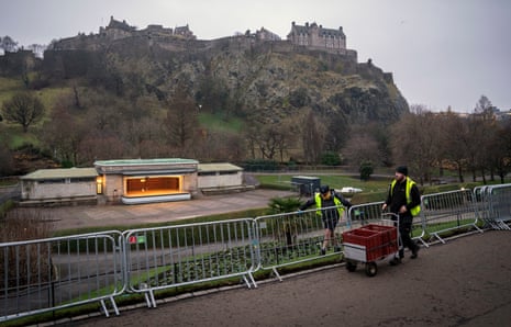 Event staff dismantle Edinburgh's Hogmanay preparations after this year's New Year celebrations were cancelled.