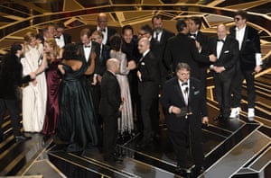 Guillermo del Toro and the cast and crew of The Shape of Water accept the award for best picture